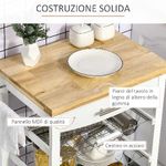 HOMCOM Carrello da Cucina con Cassetto, Cestini e Ruote Girevoli, 63x40x86cm, Bianco