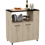 HOMCOM Carrello da Cucina in Truciolato con Ripiano Aperto, Armadietto a 2 Ante e Scaffale Laterale, 75x40x80.5 cm