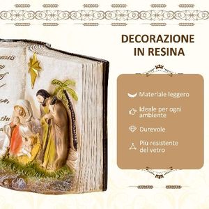 HOMCOM Presepe di Natale con Statuine 3D e Incisione, Natività, Decorazione Natalizia in Resina