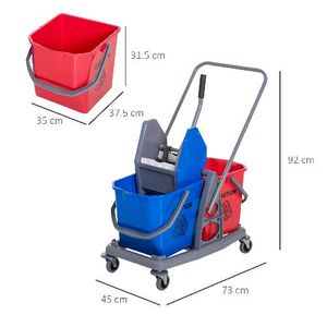 HOMCOM Carrello delle Pulizie Professionale 2 Secchi Capacità 25L Strizzatore 73 × 45 × 92cm