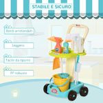 HOMCOM Set Pulizie Giocattolo per Bambini 3-6 Anni con Carrello, Scopa, Secchio e Mocio, 17 Accessori, 30x29x55cm