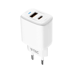 V-TAC Adattatore da Viaggio USB 20W 1 PD+1 QC Colore Bianco