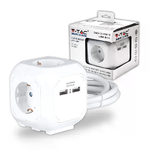 V-TAC Multipresa Cubica con Cavo 14 m 4 Prese Schuko e 2 USB e Spina Schuko Colore Bianco