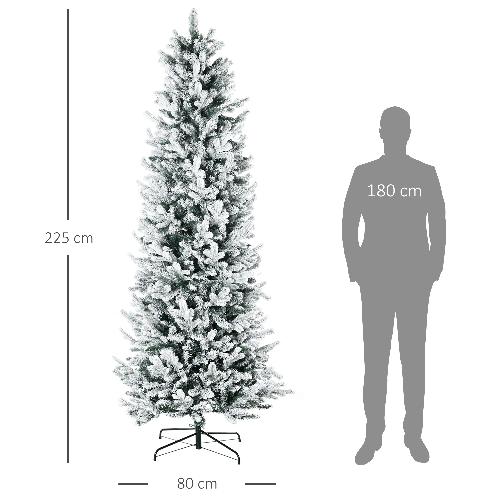 HOMCOM Albero di Natale Innevato 225cm con 988 Rami e Base in Acciaio per Interni con Apertura Automatica