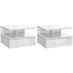 HOMCOM Set da 2 Comodini Moderni Sospesi con Cassetto e Mensola in Legno 35x32x22.5cm, Bianco Lucido