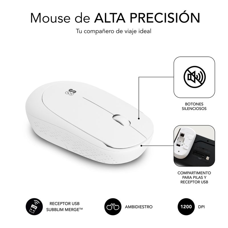 SUBBLIM-SUBKBC-CSSW11-tastiera-Mouse-incluso-RF-Wireless-QWERTY-Spagnolo-Bianco