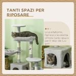 PawHut Tiragraffi per Gatti in Truciolato con Palo in Sisal, Casetta e Posatoi, 65x30x104 cm, Grigio Chiaro