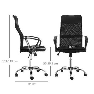 HOMCOM Sedia Ergonomica da Ufficio Girevole e Dondolo con Ruote, Altezza Regolabile e Schienale a Rete, 63x65x109