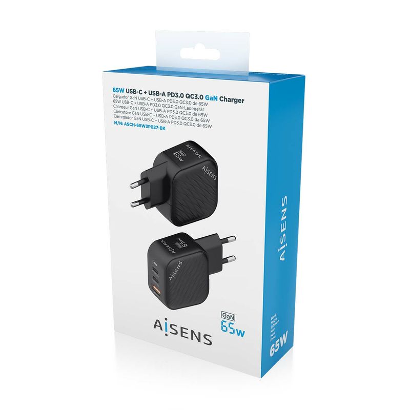 AISENS-ASCH-65W3P027-BK-Caricabatterie-per-dispositivi-mobili-Universale-Nero-AC-Ricarica-rapida-Interno