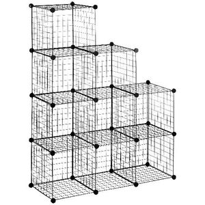 HOMCOM Mobile Libreria Salvaspazio, 9 Cubi in Rete con Pannelli in Acciaio e PP, 35x35x35 cm, Nero