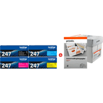 ORIGINALE Brother Value Pack nero / ciano / magenta / giallo TN-247 MCVP 01 + Prindo Universal Papier 2500 Blatt 9900 pagine