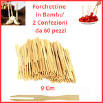 Set 2 Confezioni forchettine in bambu bambu’legno per aperitivo antipasto stuzzichini mare montagna campeggio picnic multiuso