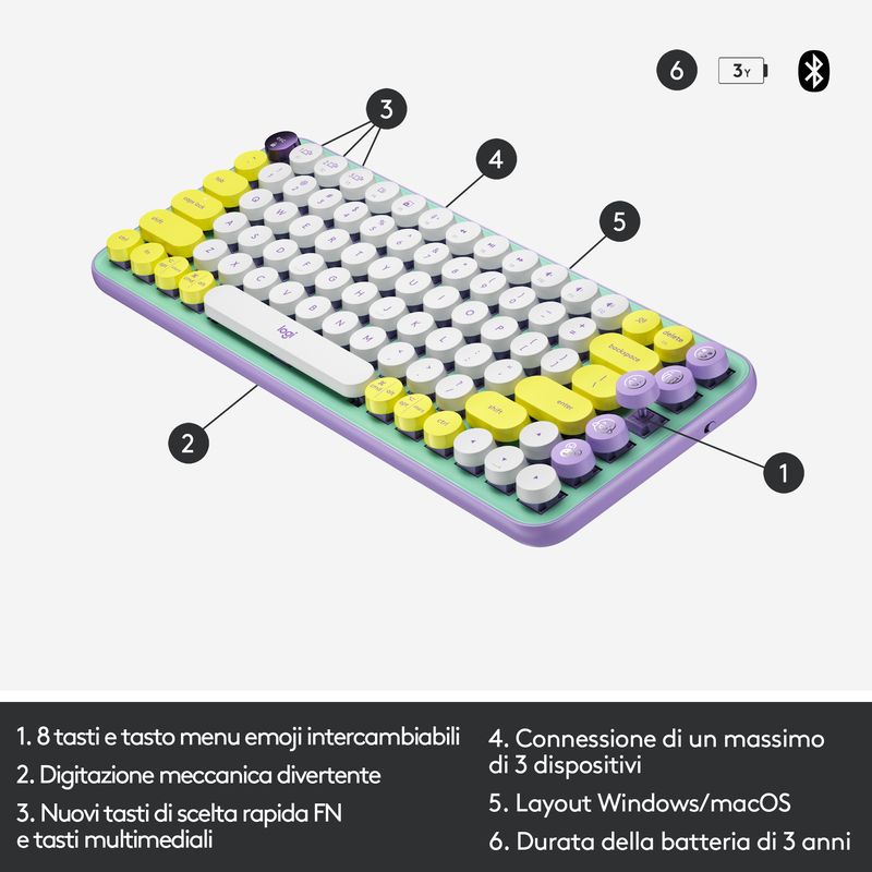 Logitech-POP-Keys-Tastiera-Meccanica-Wireless-con-Tasti-Emoji-Personalizzabili-Design-Compatto-Durevole