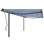 vidaXL Tenda da Sole Retrattile Manuale con Pali 4,5x3,5m Blu e Bianca