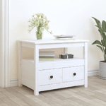 Tavolino da Salotto Bianco 71x49x55cm in Legno Massello di Pino