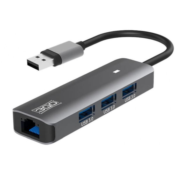 HUB-USB-3GO---3-porte-USB-3.0---1-porta-ETHERNET---Colore-argento