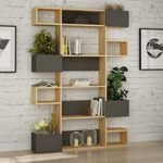 Libreria con Fioriera a Giorno in Legno Antracite Rovere Scaffale Ripiani Mobile