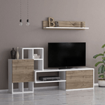 Parete Attrezzata in Legno Bianco e Noce Mobile Porta TV Moderno per Salotto