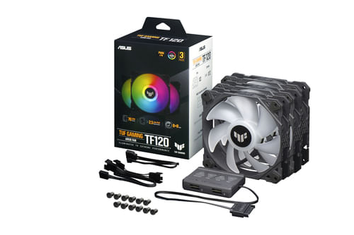 ASUS-TUF-Gaming-TF120-ARGB-Fan---Triple-Fan-Kit-with-ARGB-Controller-Case-per-computer-Raffreddatore-d-aria-12-cm-Nero