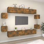 Set Mobili Porta TV 8pz Rovere Fumo in Legno Ingegnerizzato