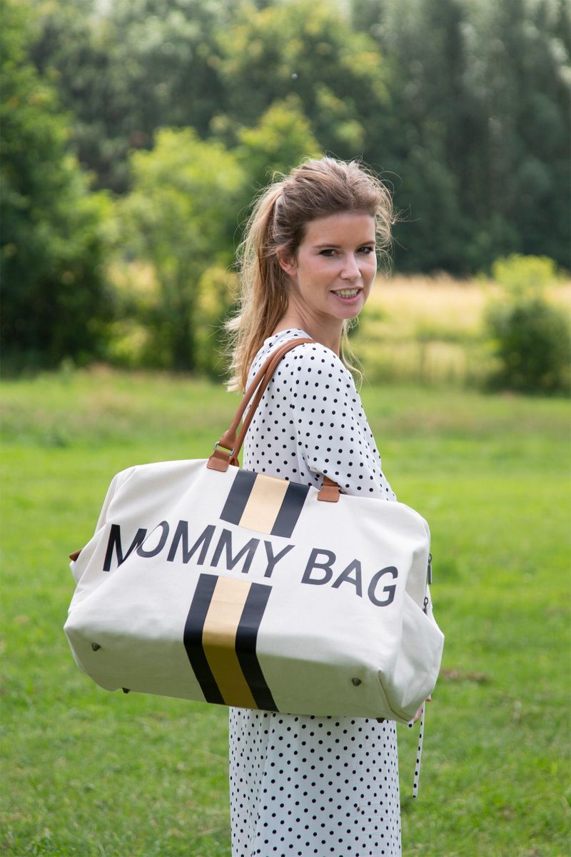 Childhome-MOMMY-Bag-Borsa-Fasciatoio-Bianca-Righe-Oro---Nero