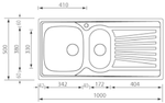 Lavello-MONDIAL-100x50-2-vasche-sinistre--gocciolatoio-ACCIAIO-INOX-finitura-satinato