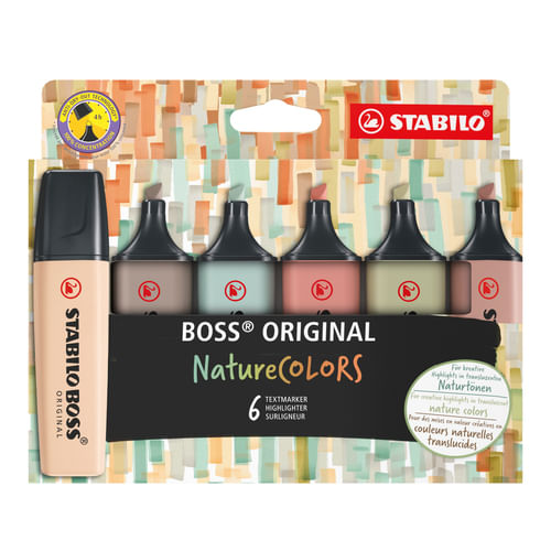 STABILO-BOSS-NatureColors-evidenziatore-6-pz-Punta-smussata-Nero-Bronzo-Marrone-Verde-Grigio-Verde-chiaro