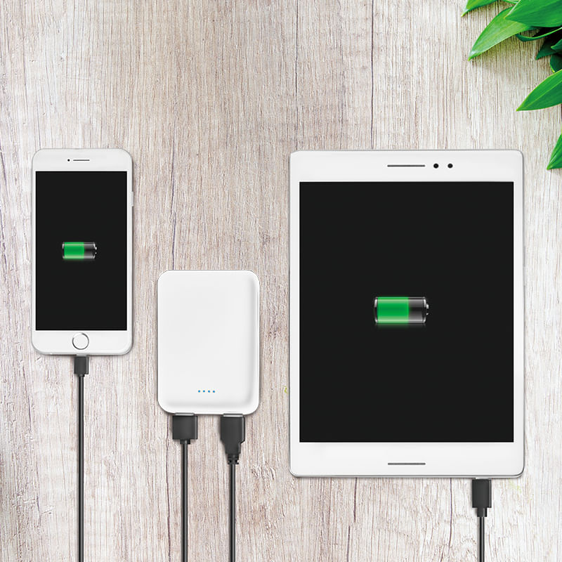 -Batteria-Portatile-Per-Smartphone-E-Tablet-5000-Mah-Con-Due-Porte-Usb-Bianca