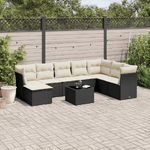 vidaXL Set Divani da Giardino 9 pz con Cuscini Nero in Polyrattan