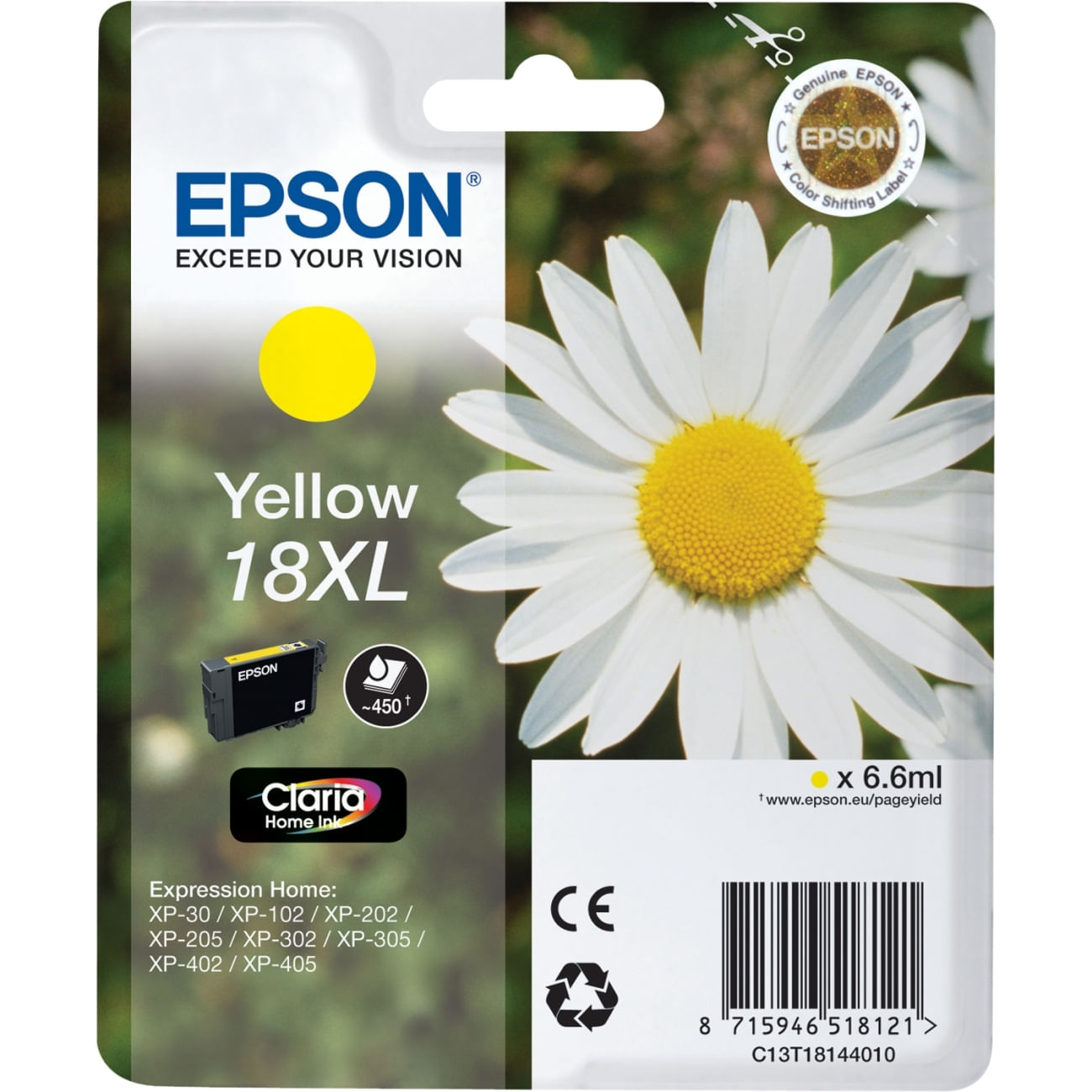 Epson ORIGINALE Epson Cartuccia d&#39inchiostro giallo C13T18144012 18 XL 450 pagine 66ml Cartuccie d?inchiostro XL