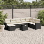 vidaXL Set Divani da Giardino 9 pz con Cuscini Nero in Polyrattan