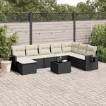 vidaXL Set Divani da Giardino 9 pz con Cuscini Nero in Polyrattan