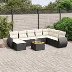 vidaXL Set Divani da Giardino 9 pz con Cuscini Nero in Polyrattan