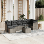 vidaXL Set Divano da Giardino 8 pz con Cuscini Grigio in Polyrattan