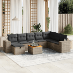 vidaXL Set Divano da Giardino 9 pz con Cuscini Grigio in Polyrattan