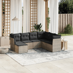 vidaXL Set Divani da Giardino 7 pz con Cuscini Grigio in Polyrattan