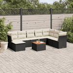 vidaXL Set Divani da Giardino 9 pz con Cuscini Nero in Polyrattan