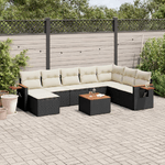 vidaXL Set Divani da Giardino 9 pz con Cuscini Nero in Polyrattan