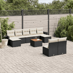 vidaXL Set Divani da Giardino 10pz con Cuscini in Polyrattan Nero