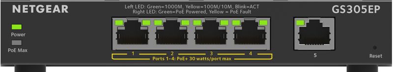 NETGEAR-5-Port-Gigabit-Ethernet-PoE--Plus-Switch--GS305EP--Gestito-L2-L3-Gigabit-Ethernet--10-100-1000--Supporto-Power-over-Ethernet--PoE--Nero