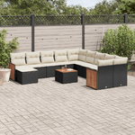 vidaXL Set Divani da Giardino 12 pz con Cuscini Nero in Polyrattan