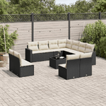 vidaXL Set Divani da Giardino 12 pz con Cuscini Nero in Polyrattan