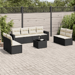 vidaXL Set Divani da Giardino 9 pz con Cuscini Nero in Polyrattan