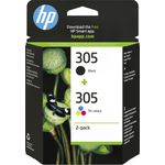 HP 305 2-Pack Tri-color/Black Original Ink Cartridge cartuccia d'inchiostro 2 pz Originale Resa standard Nero, Ciano