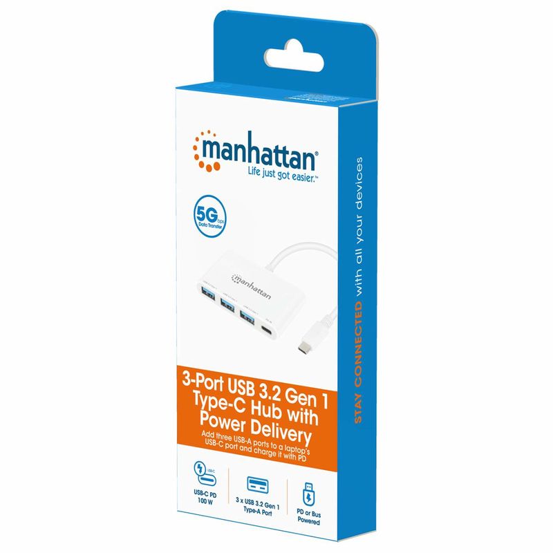 Manhattan-168434-hub-di-interfaccia-USB-3.2-Gen-1--3.1-Gen-1--Type-C-5000-Mbit-s-Bianco