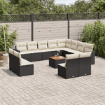 vidaXL Set Divani da Giardino 13pz con Cuscini Nero in Polyrattan