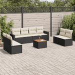 vidaXL Set Divani da Giardino 9 pz con Cuscini Nero in Polyrattan