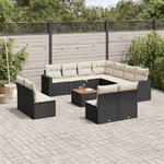 vidaXL Set Divani da Giardino 12 pz con Cuscini Nero in Polyrattan