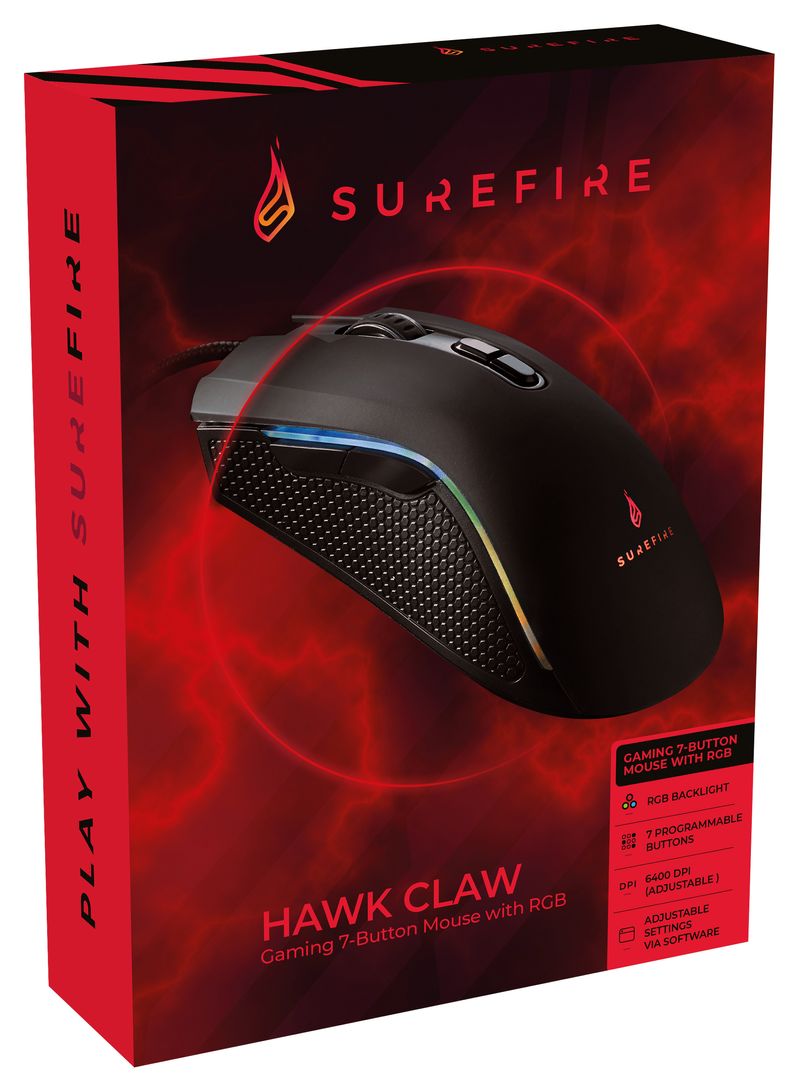 SureFire-Hawk-Claw-mouse-Giocare-Mano-destra-USB-tipo-A-Ottico-6400-DPI