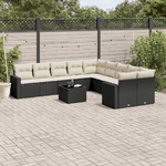 vidaXL Set Divani da Giardino 11 pz con Cuscini in Polyrattan Nero